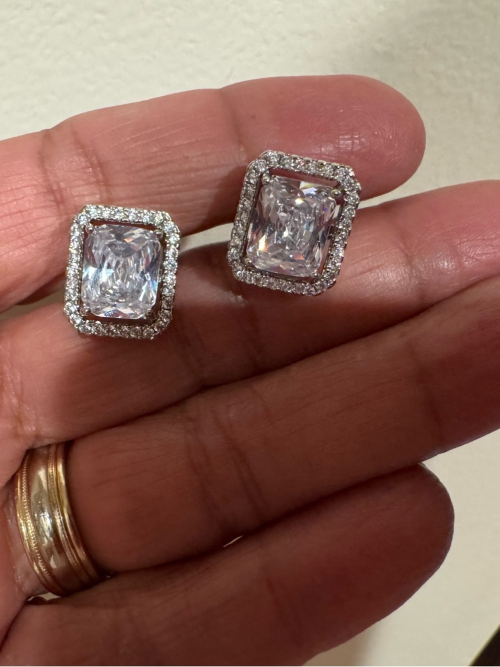 Woman Fashion Classic Square Halo Cubic Zirconia Stud Earrings - Silver